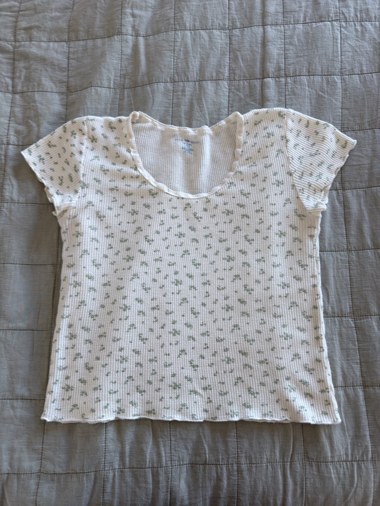 Brandy Melville White Floral Baby Tee